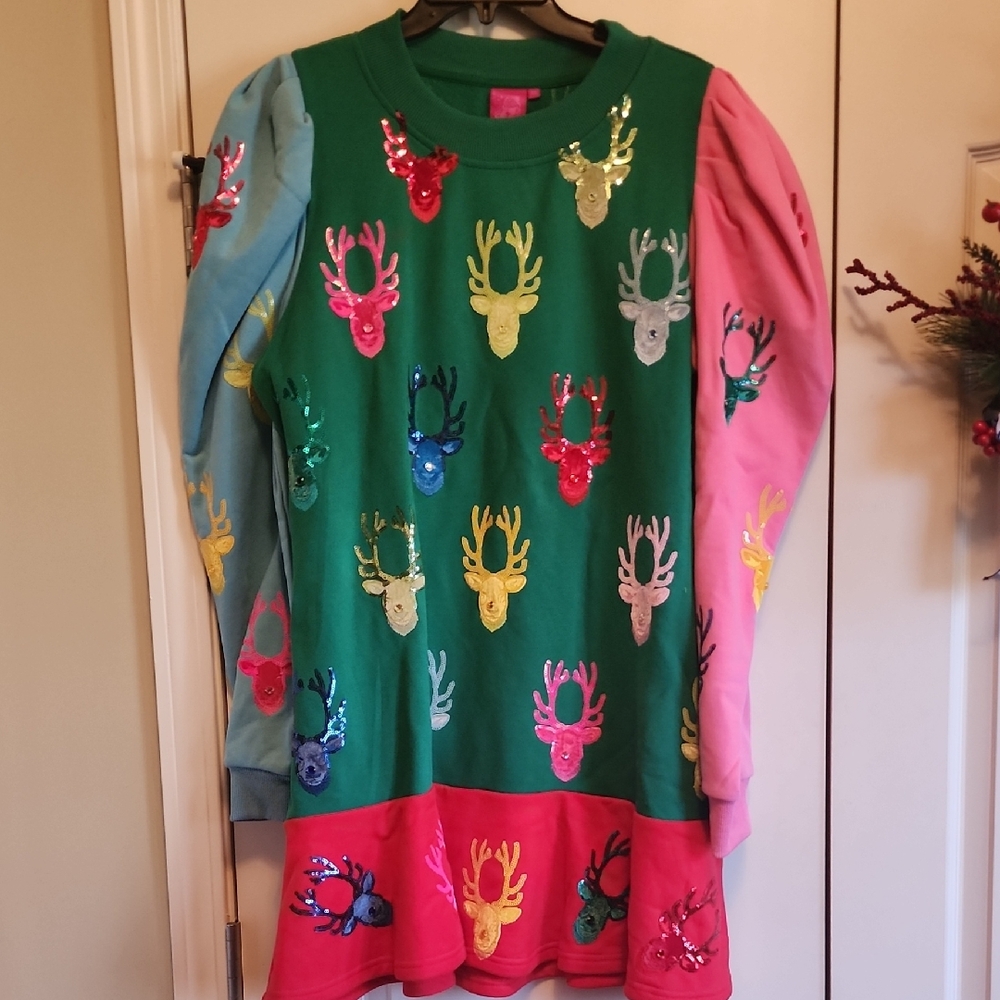 QUEEN OF SPARKLES Multicolor Reindeer Sweatshirt